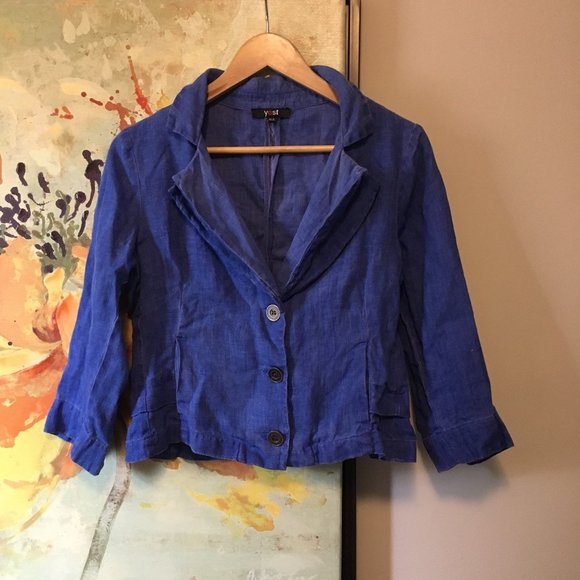 Netherlands True Blue Cropped 100% Linen Blazer - Picture 7 of 12